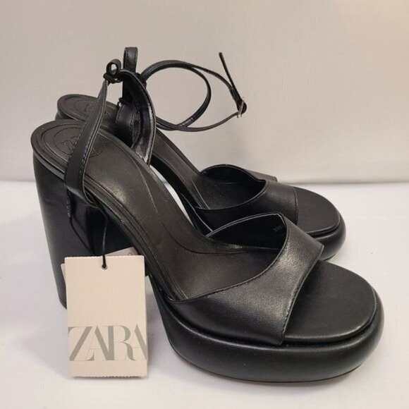 ZARA HIGH-HEEL PLATFORM SANDALS BLACK SIZE 6.5 | 3307/110 - Picture 5 of 13